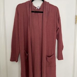 Hooded Cardigan with Pockets (Pink/Mauve - L)
